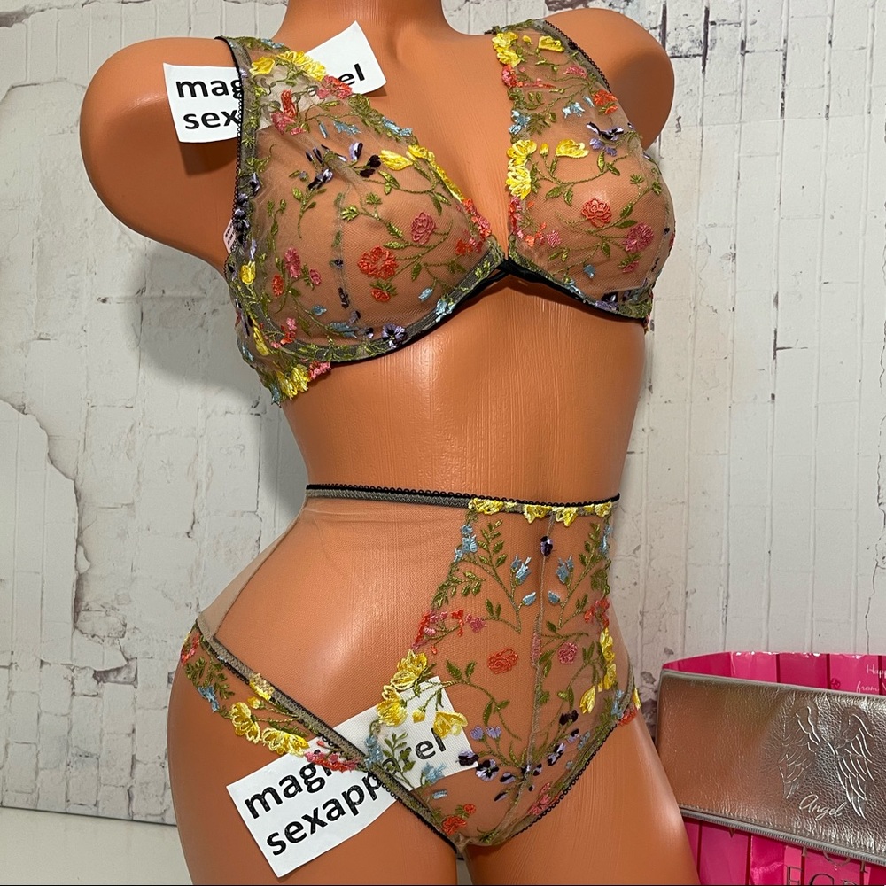 VS LUXE 34 36 38 BRA PANTY SET EMBROIDERY APPLIQUÉ